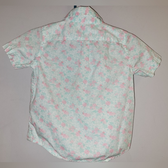 🌸 Janie and Jack Aqua Pink Tropical Cotton Button Down Short Sleeved Shirt - Picture 6 of 8